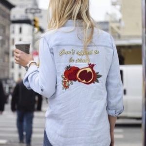 Zara Chambray 'Can't Afford To Be Plain' Shirt Size M